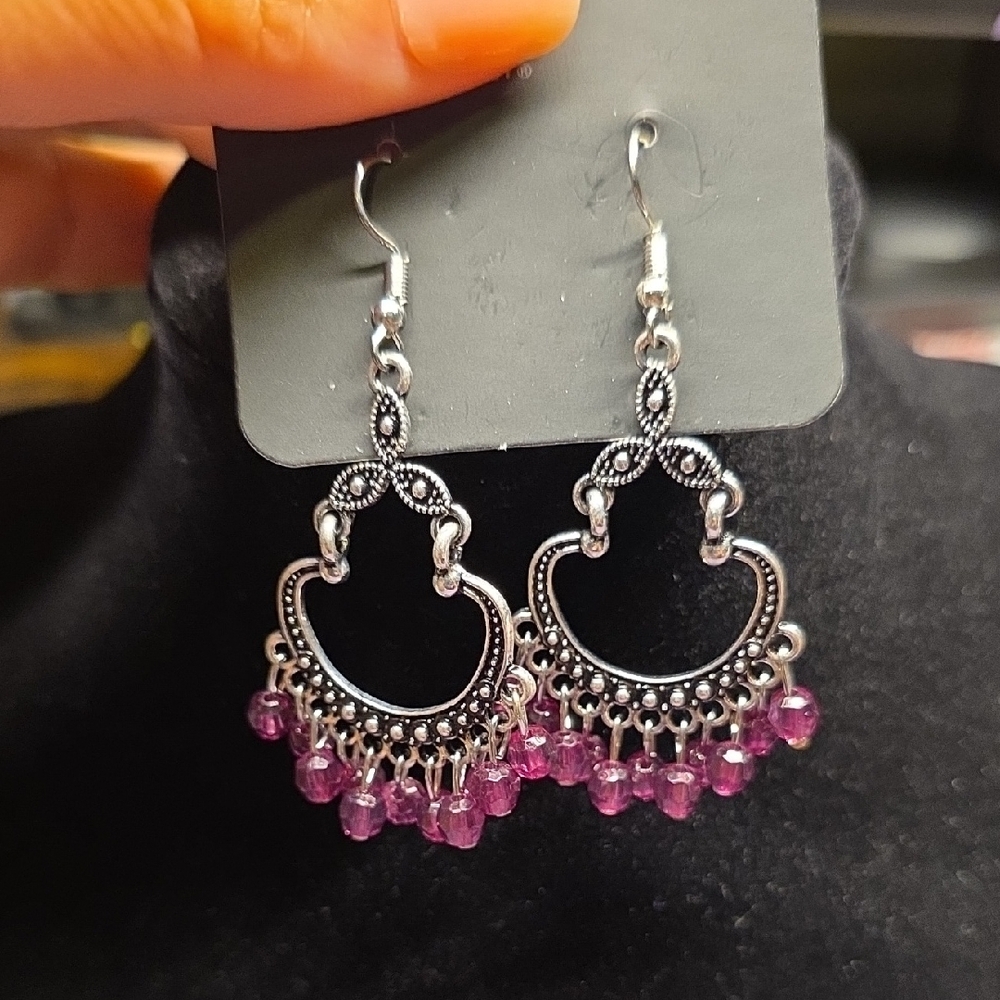 BUNDLE ANY 2, PAY ONE PRICE. Silver and Pink Beaded Earrings